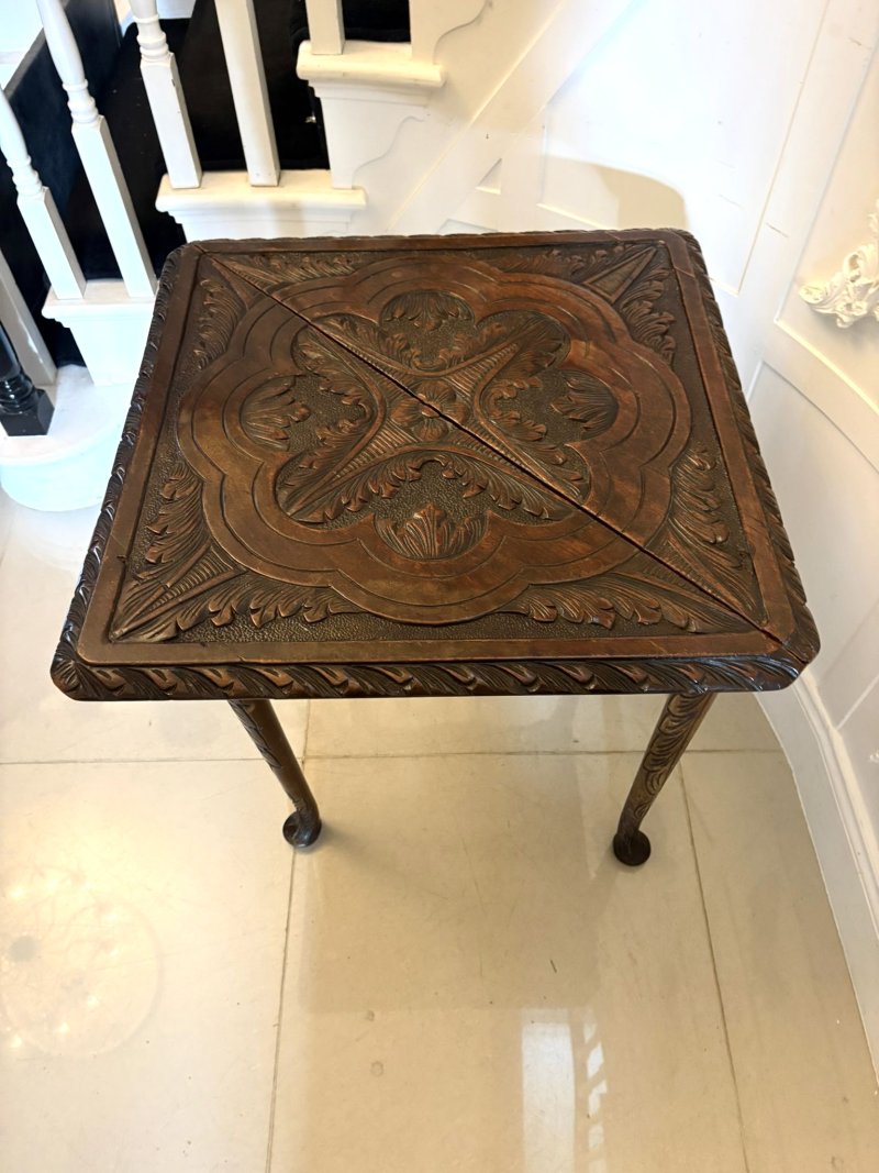 Antique Rare George III Carved Mahogany Folding Corner Table - Image 9